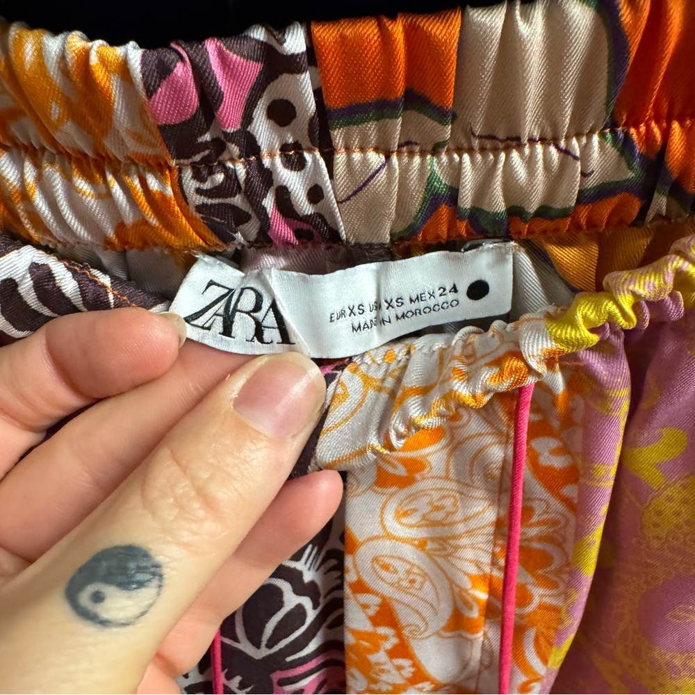 Zara Colorful Patterned Patchwork Satin Shorts - image 3